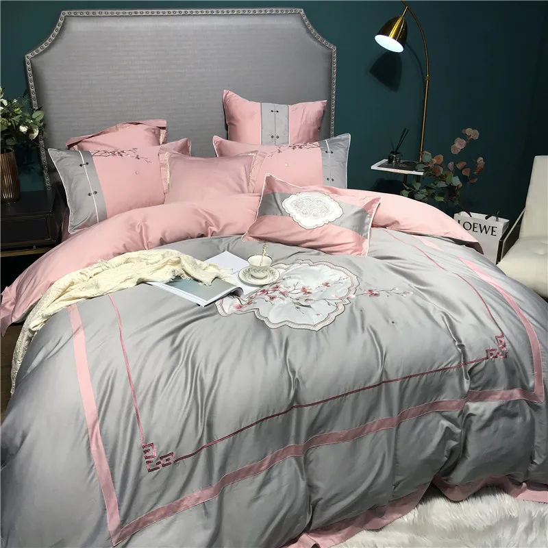 2020 Elegant embroidery Bedding Sets 600TC egyptian cotton Bed Linen Duvet Cover Sheet Pillowcase 4/7pcs bed | Дом и сад