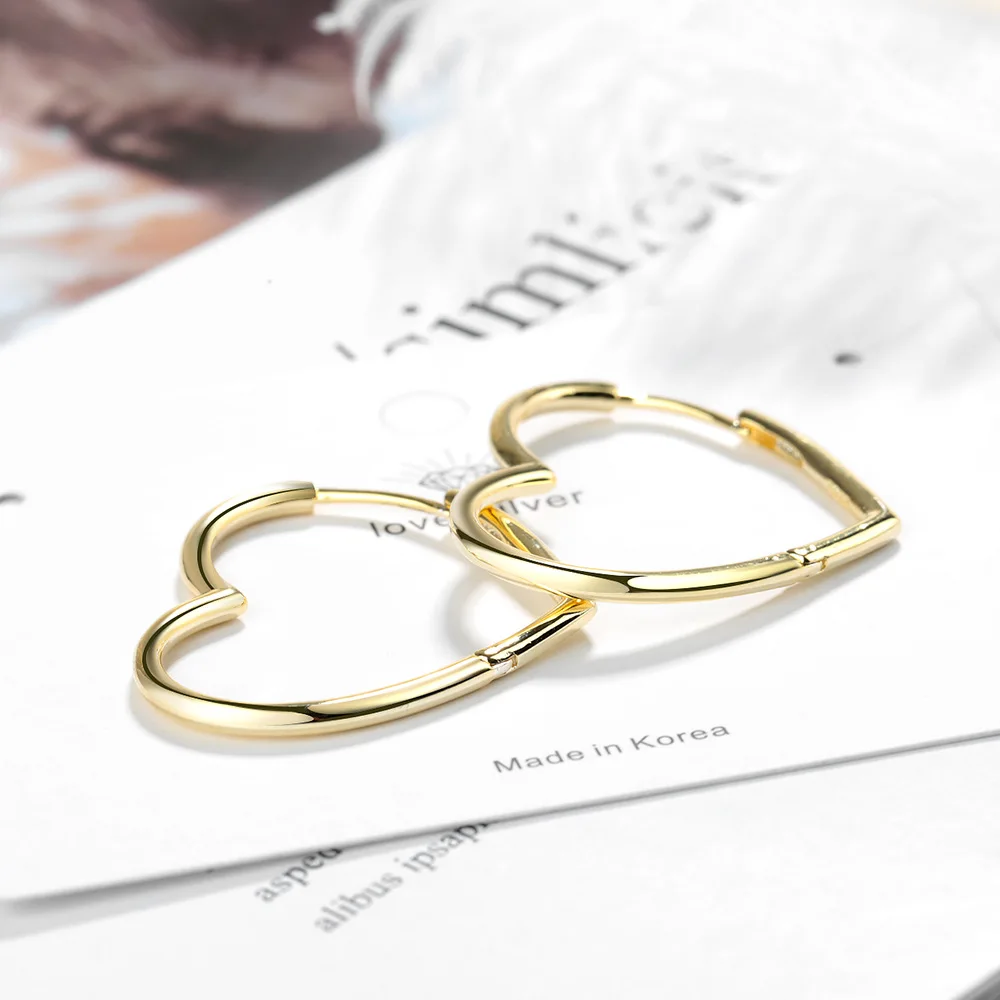 Корейские Твердые серьги-кольца для женщин из серебра 925 пробы с большим сердцем, Золотые серьги с большой петлей, сережки, подарок подруге, букле Doreille SE163 - Окраска металла: Золотой цвет