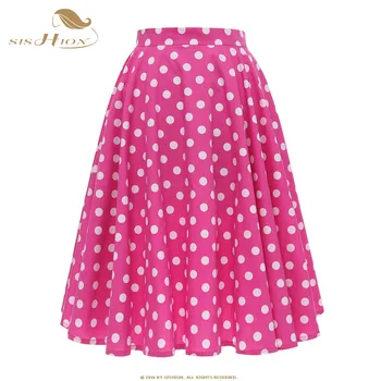 

SISHION Rose Red Vintage Polka Dot Skirt SP0677 Audrey Hepburn 100% Cotton Swing A Line Women Summer Skirt Plus Size
