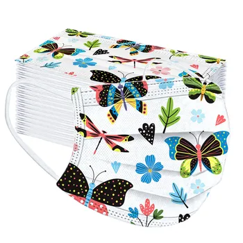 

50pc Personal Butterfly Printed Mask Disposable Meltblown Cloth Protective Face Masks Activated Respirator Masks Mascarillas