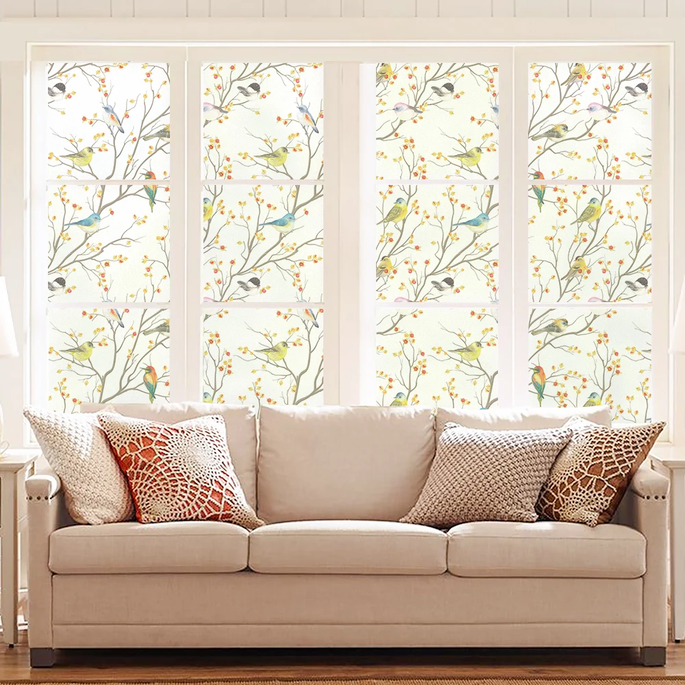 Window Film Privacy Lovely Birds Glass Sticker UV Blocking Heat Control  Window Coverings Window Tint for Homedecor