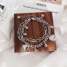 Ретро Серебряная Двойная Цепочка Сердце шар кулон браслет Панк Личность уникальные ювелирные изделия для женщин вечерние для клуба шоу браслет на каждый день