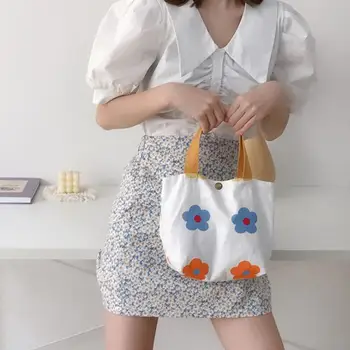 

2020 Foldable Reusable Shopping Bags Ladies All-match Canvas Bag Small Fresh Student Hand Bag Convenient Storage Bag