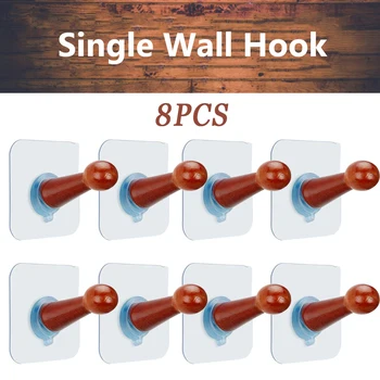 

8PCS Adhesive Hat Hooks Hangers Wall Mounted Wall Rack Coat Hanging Wooden Bathroom Hooks Stick On Door Closet