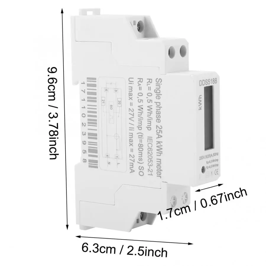 Счетчик энергии 220 В DDS5188 ЖК цифровой DIN-Rail измеритель kwh Электрический 5-25A 50 Гц или 60 Гц однофазный для киловатт час