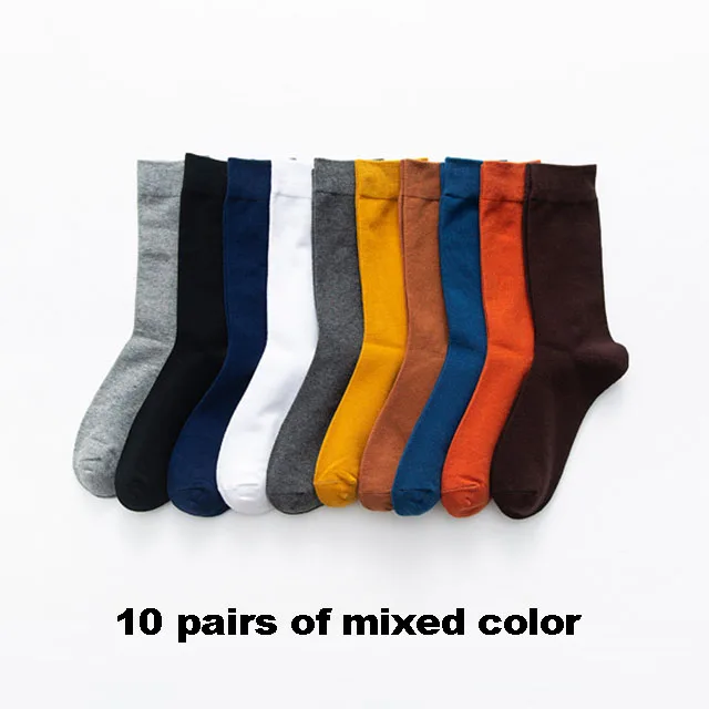 Новые мужские цветные хлопковые носки плюс размер 39-45 осень зима длинные носки для мужчин платье подарки бизнес случайный дезодорант sox - Цвет: 10 mix color