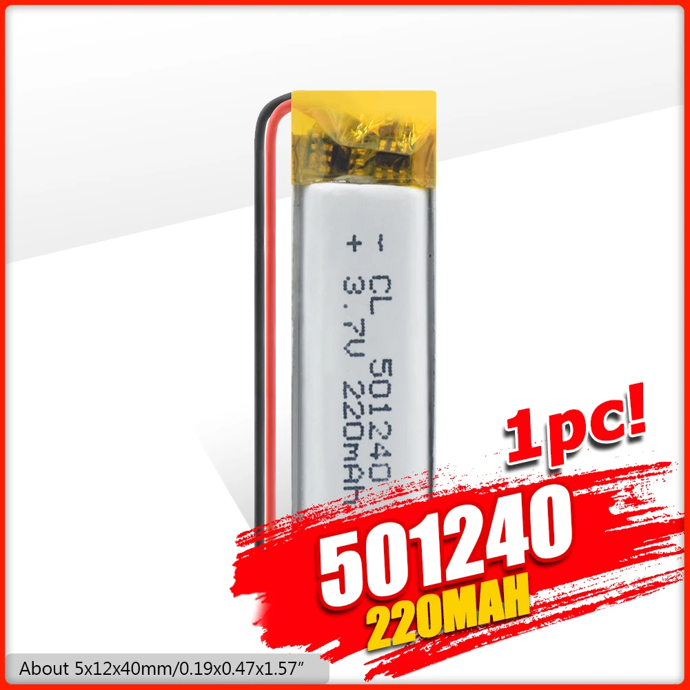 YCDC 3.7V 220mAh 501240 Battery Li-Polymer Rechargeable Lithium Cells for GPS Bluetooth Earphone MP3 MP4 051240 | Электроника