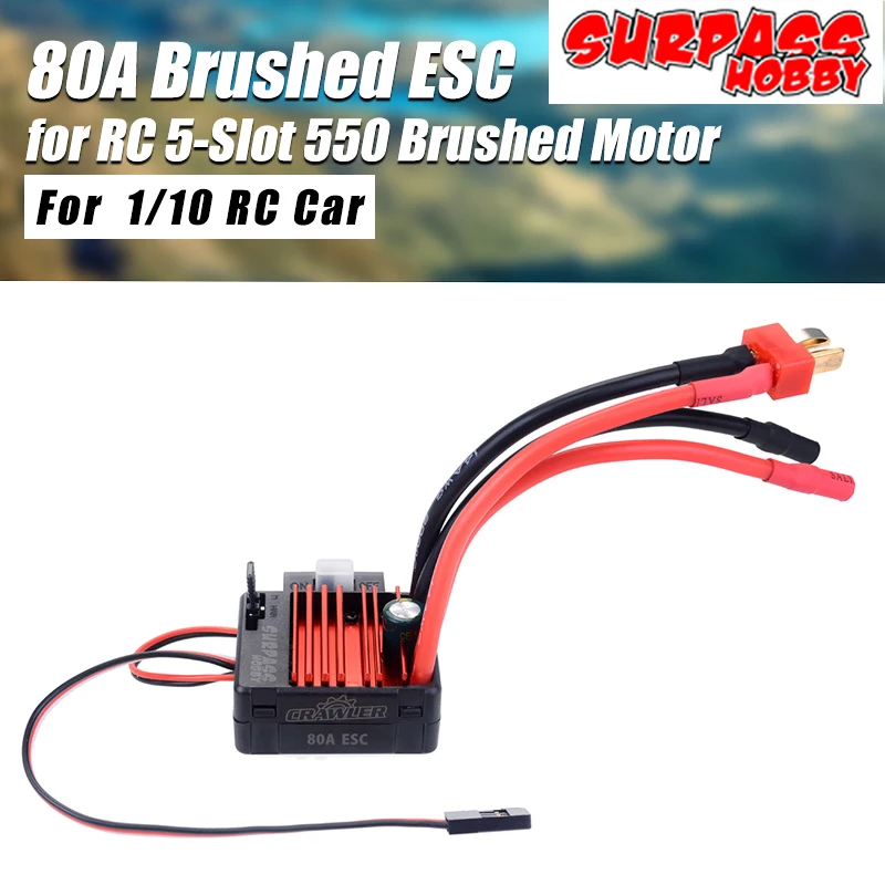 

SURPASSHOBBY 80A Brushed ESC for RC 5-Slot 550 Brushed Motor for Traxxas TRX-4 Axial SCX10 D110 D90 1/10 RC Crawler Car