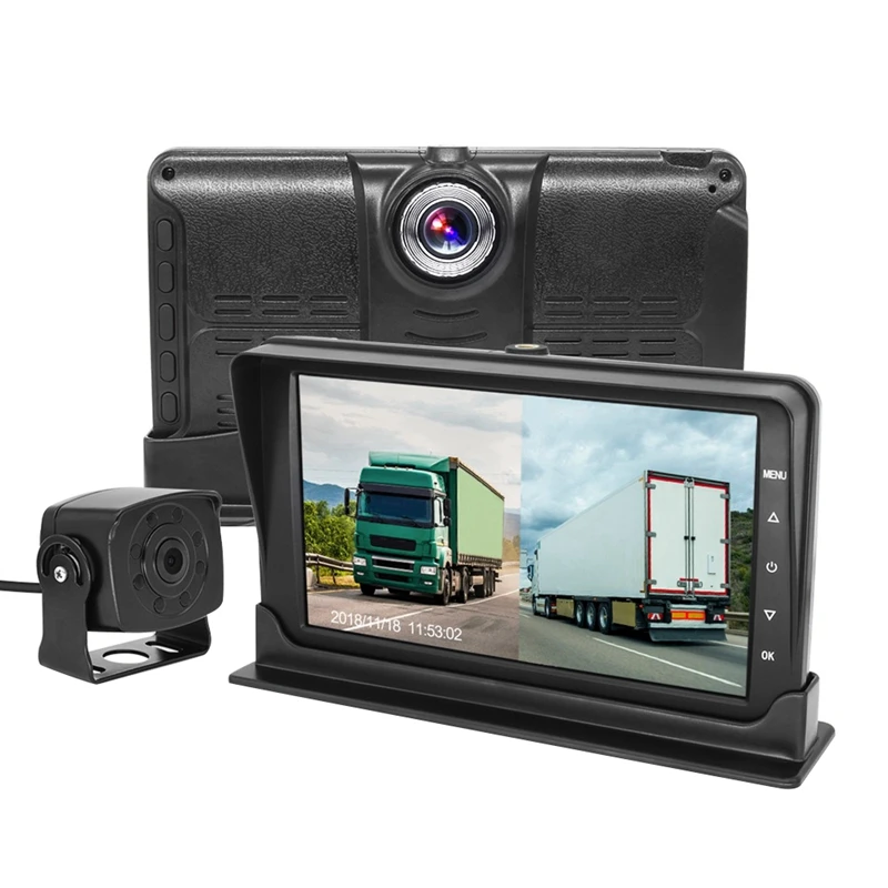 1080P HD Автомобиль Грузовик Автобус камера s DVR двойной видеорегистратор запись 7 дюймов 12-35 в g-сенсор ночное видение обратный СВЕТОДИОДНЫЙ монитор камеры