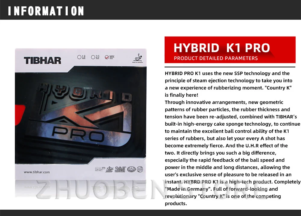 Description Picture 5 of itemTIBHAR HYBRID K1 / K1 PLUS / K2 / K1 PRO Sticky Forehand Offensive Pimples In Table Tennis Rubber Ping Pong Sponge Original