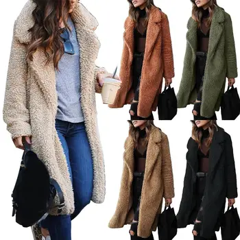 

Coat Women Winter Coat Solid Color Wool & Blends Long Sleeve Lapel Thickened Cardigan Long Coat Solid color simple in design