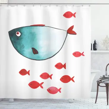 

Nursery Shower Curtain Fish with Little Underwater Aquatic Life Kids Girls Boys Nursery Theme Bathroom Decor Set with Hooks 70"