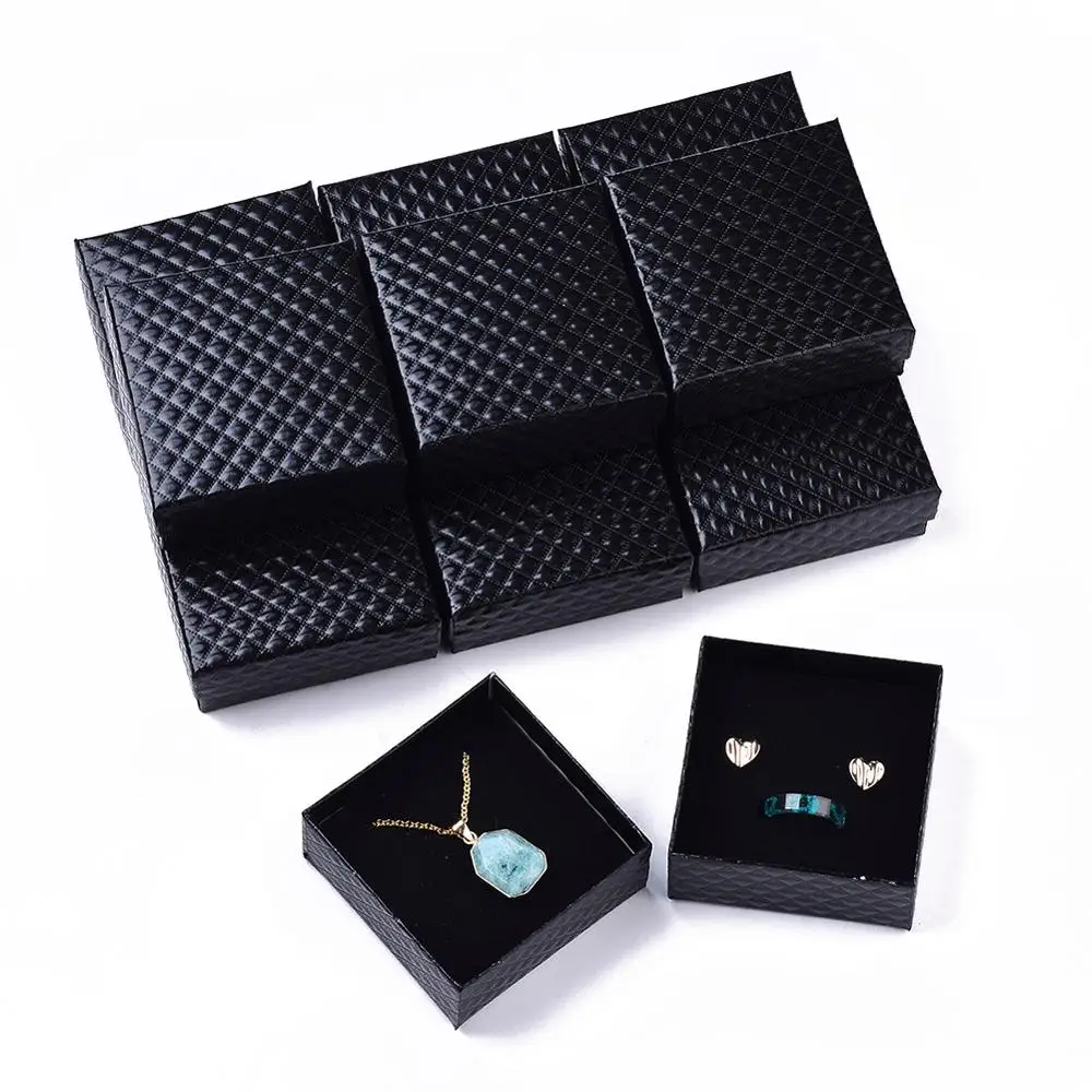 12pc Jewelry Organizer Storage Gift Box Pendant Necklace Earrings Ring Box Paper Jewellry Packaging Container with Sponge Inside custom debossed logo printing microfiber jewelry pouches bags with jewellery packaging boxes ring brooch necklace bracelet bags