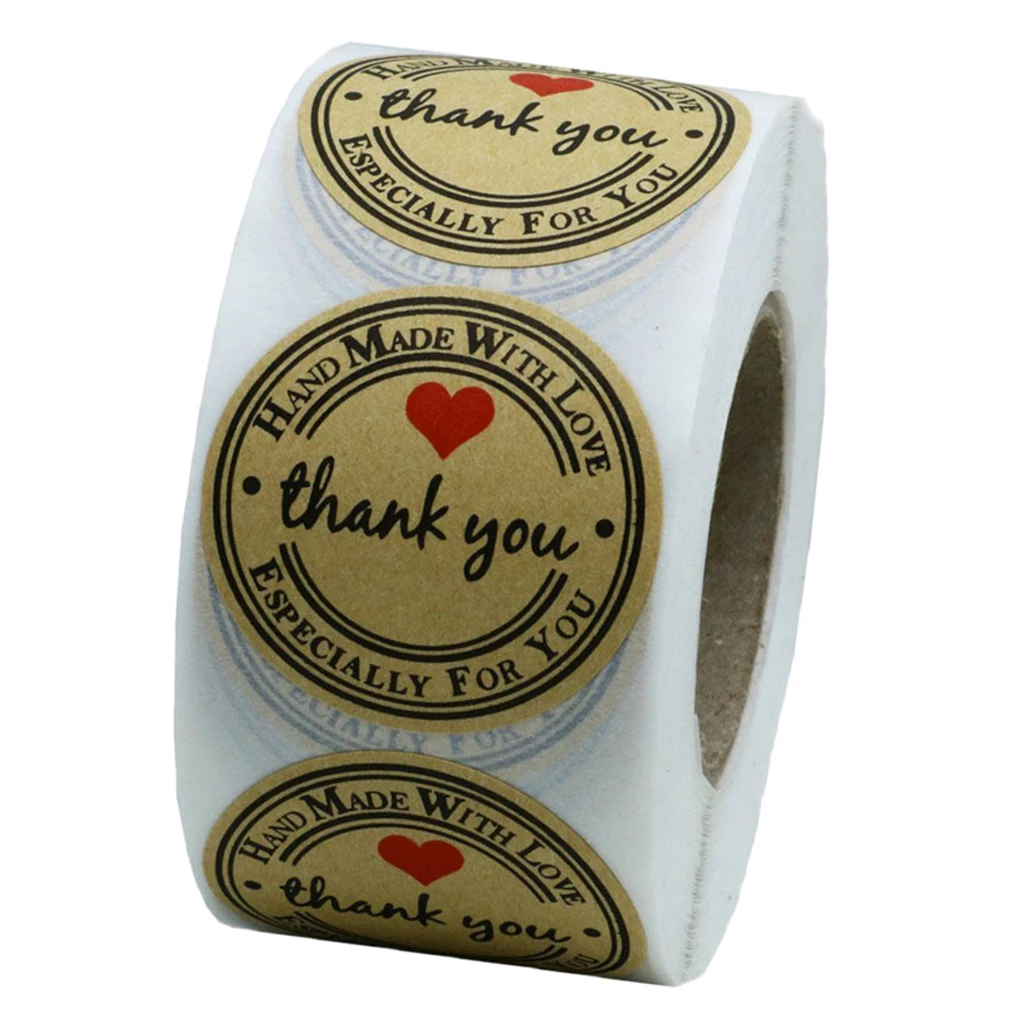 1 Roll 500pcs Kraft Paper Thank You Decorative Adhesive Stickers Label 1 Roll 500pcs Kraft Paper Thank You Decorative Adhesive Stickers Label