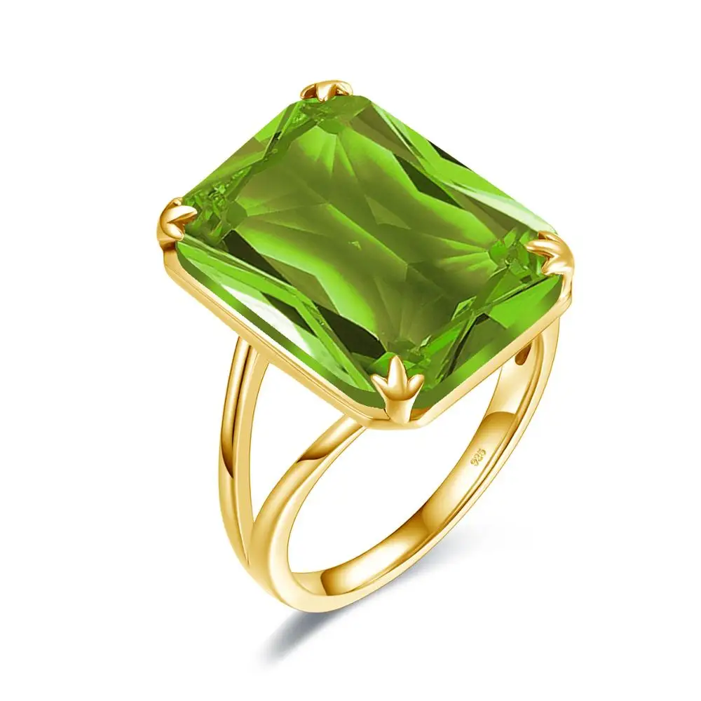 

Silver Rings For Women Simple Style Luxury Nature Rectangle Peridot Gold Plated 925 Silver Rings Jewelry Girlfriend Gift