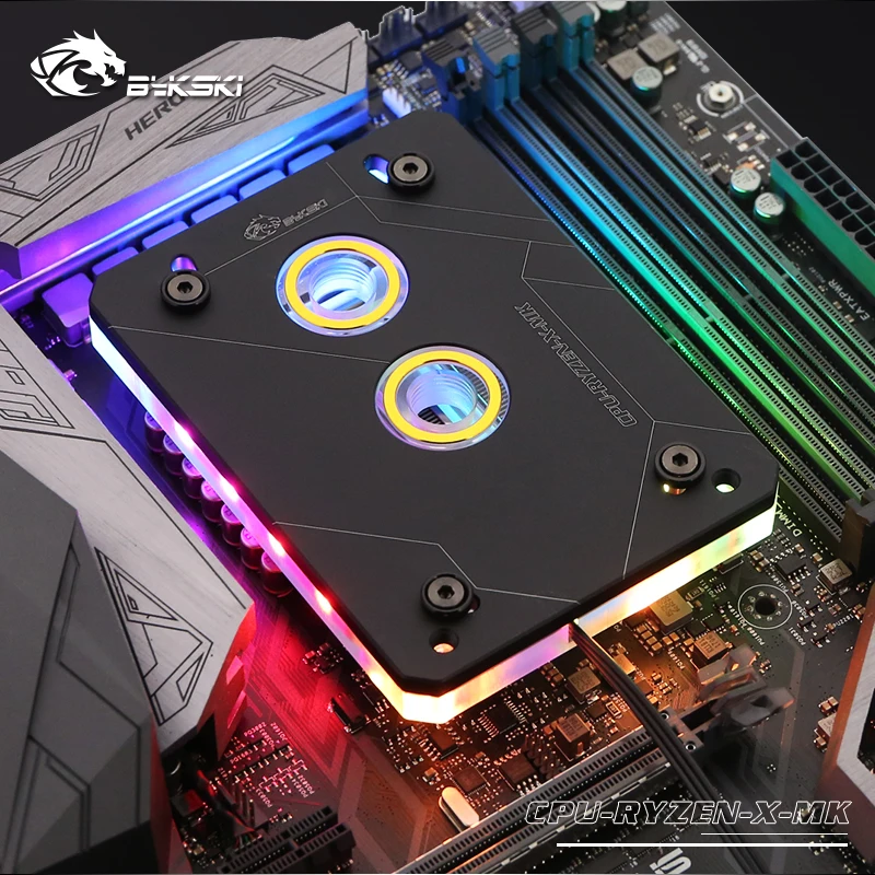 

BYKSKI 2019 New Edition CPU Waterblock for AMD RYZEN AM3 AM3+ AM4 1950X TR4 X399. RBW lighting system P/N:CPU-RYZEN-X-MK