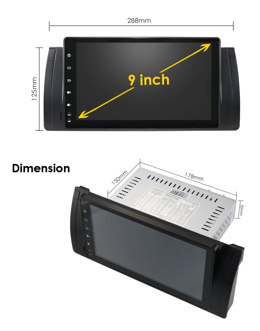 Excellent 9"Android 9 Car GPS NODVD Radio multimedia for BMW E39 X5 M5 E53 4GWiFi BT GPS 4QuadCore 2G+16G ROM DVR RDS SWC CAM MAP DAB TPMS 1