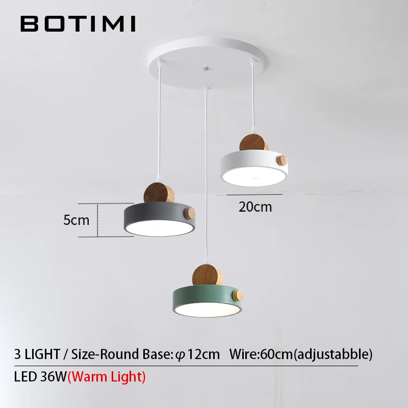 BOTIMI скандинавский светодиодный подвесной светильник с металлическим абажуром для столовой, 220 В, шнур, подвесной светильник, светильник для ресторана - Цвет корпуса: 3 Light-Round Base