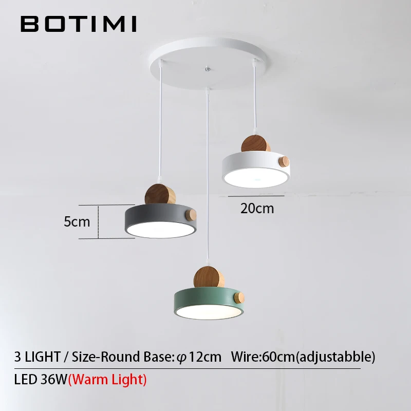 3 Light-Round Base BOTIMI скандинавский светодиодный подвесной светильник с металлическим абажуром для столовой, 220 В, шнур, подвесной светильник, светильник для ресторана - Цвет корпуса: 3 Light-Round Base