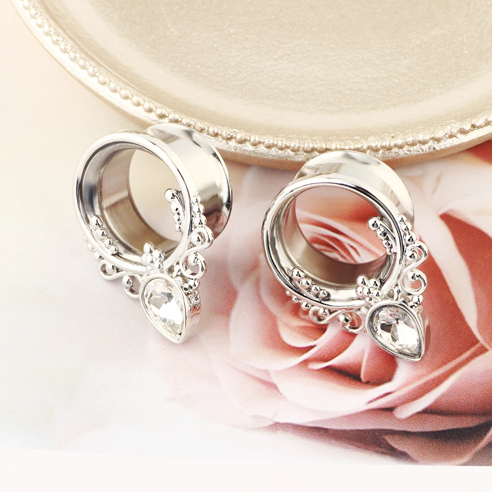 CZ crystal ear tunnels and plugs double flare ear piercing plugs gauges stretcher expander kit wholesales 6-16mm rose gold