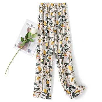 

Flower Print Satin Pants Women Sleep Bottoms Casual Pajamas Lady Trousers Sleepwear Silky Pijamas Nightwear Sexy Pyjamas