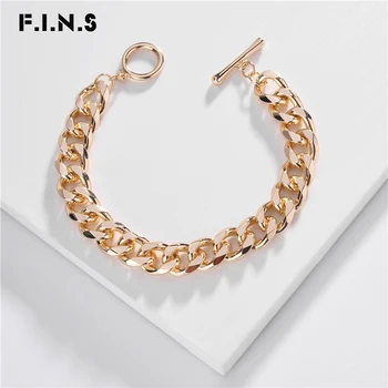 

F.I.N.S Classic Fashion Jewelry Chunky Thick Chain Link Bracelets for Women Two-tones Punk Charm Bracelets Bangles Jewelry