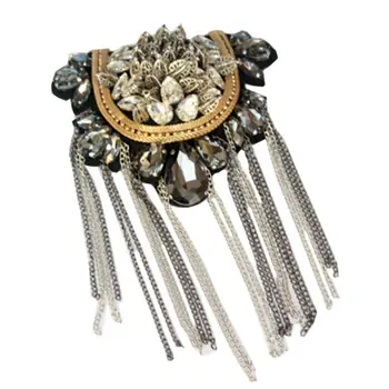 

1PC Unisex Exaggerated Tassels Rhinestone Sequins Chain Epaulet Shoulder Badge Pin