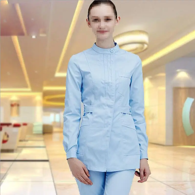 Blue Женский костюм медсестры, медицинская форма, лабораторное пальто, больничная одежда доктора, многоцветная Хирургическая Одежда, Женский медицинский костюм - Цвет: Blue