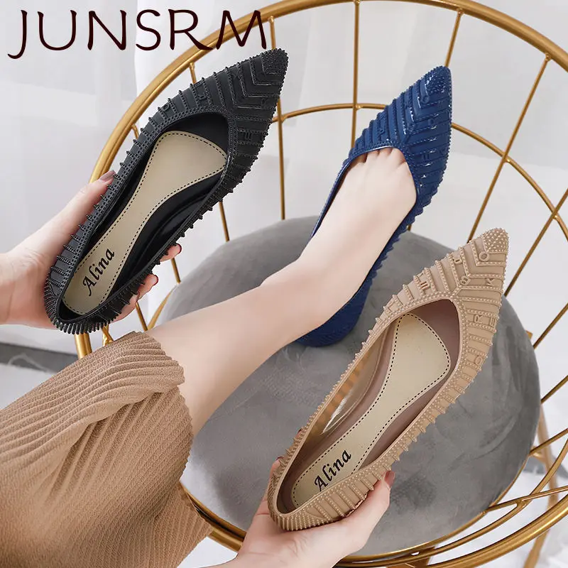 

JUNSRM art designer pretty girls low heels slip on women sandals pointed toe full grain leather dating dairy casual Female shoes