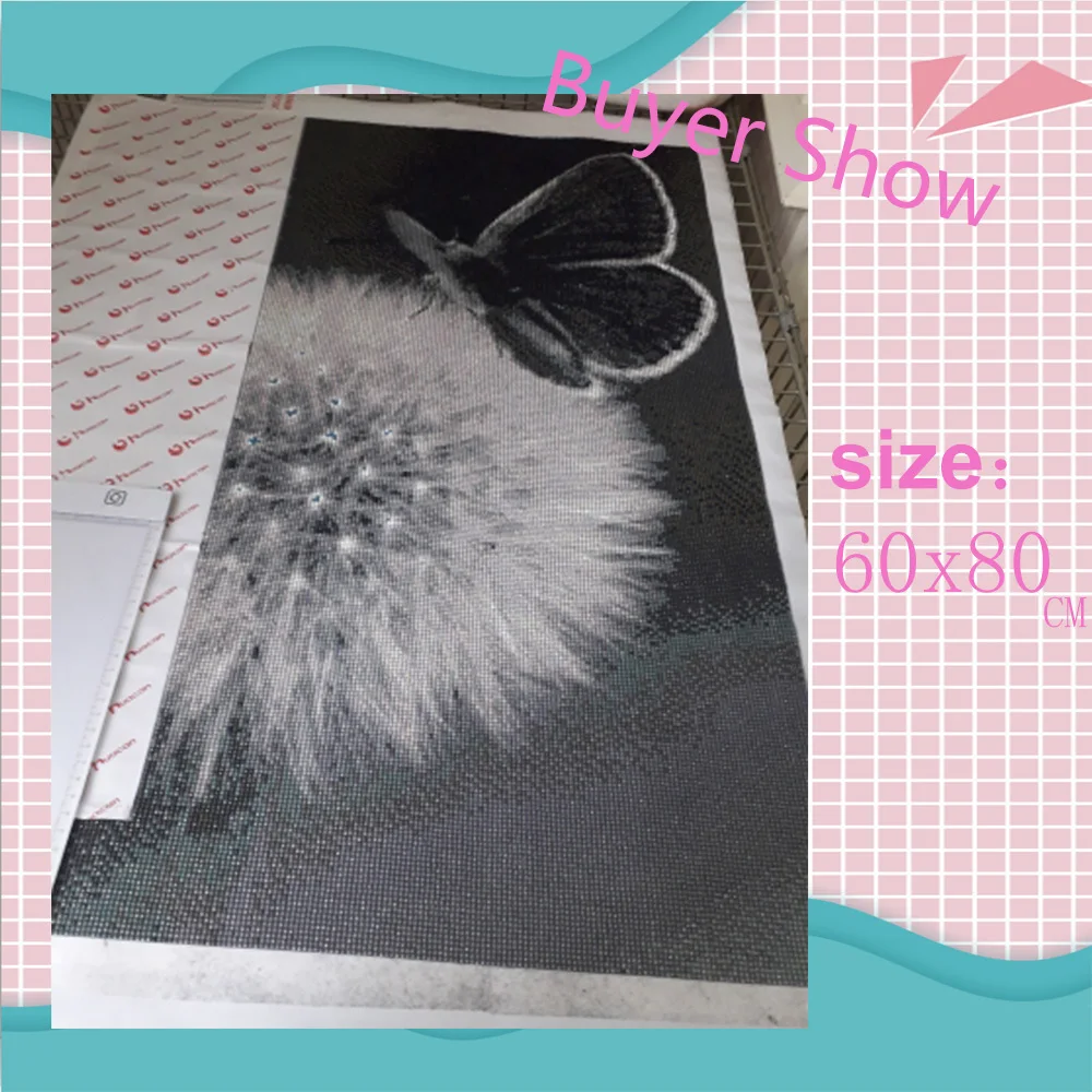 Huacan Diamond Painting Kit Flower Handmade Gift Embroidery Black And White Dandelion Living Room Wall Decoration diamond painting