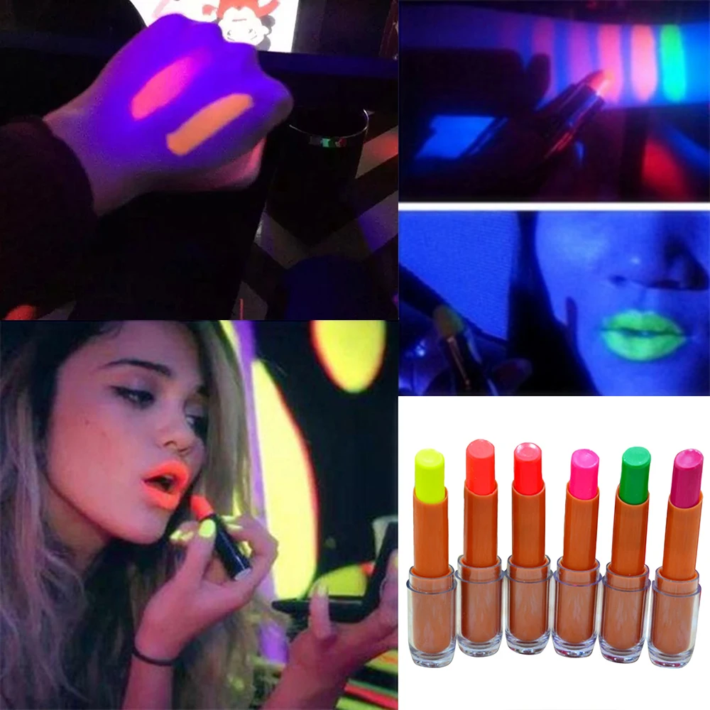 7 цветов Помада Макияж сексуальные цвета губы Краска матовая ночной клуб под УФ лампой ослепительное ФЛУОРЕСЦЕНТНОЕ свечение beauty Lipstic