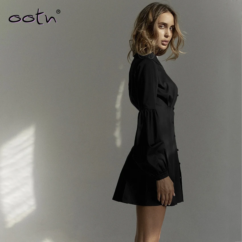 OOTN Элегантное Черное Короткое женское платье блузка с длинным Рукавом