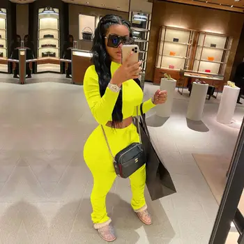 

Wjustforu Two Piece Set Women Clothes 5 Color Stacked Sweatpants + Skinny Tops Pleated Elegant Casual 2 Matching Sets Vestidos