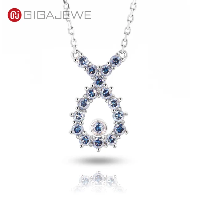GIGAJEWE Moissanite Total 0.51ct 17X2.0mm Round Blue Color 18K White Gold Necklace Pendant Jewelry Fish Shape Girl Women Gift 1