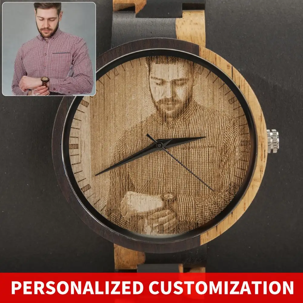 $25 Photo Engraved Men Watch Women Personalized Wooden Wristwatch Gift For Him Her Custom Gift