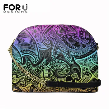 

Ladies Mini Casual Crossbody Bag Gradient Rainbow Polynesian Shark Fishermen Print Women's PU Messenger Bag Bolsa Femme