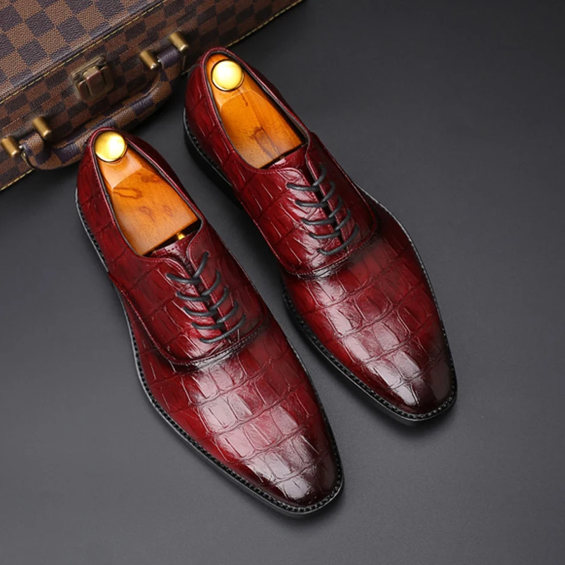 

Men Crocodile Dress Leather Shoes Lace-Up Wedding Party Business Office Oxfords Plus Size indestructible Fashion zapatos hombre