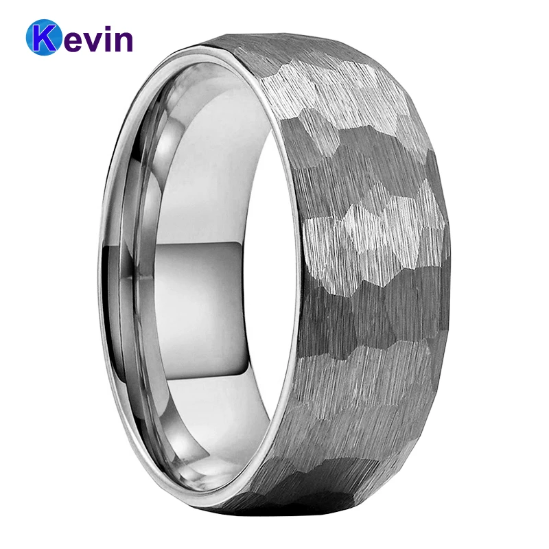 Anillo de tungsteno con martillo para hombre y mujer, banda de boda, martillado por facetas, acabado cepillado, 6MM, 8MM, ajuste cómodo, Color Original