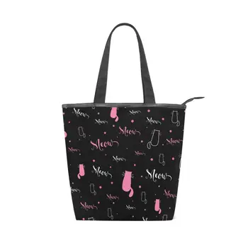 

2020 Fashion Women Large Shopping Bag Canvas Casual Ladies Handbag White Black cat prints Shoulder Totes for Travel Student bag