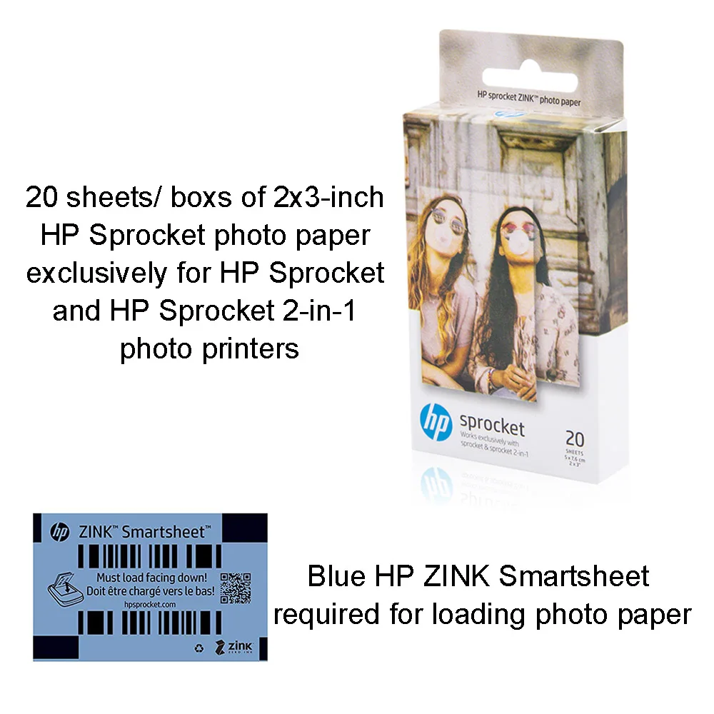 40 Sheets Sticky-Backed Sprocket Zink Photo Paper 2x3-inch for HP Sprocket or Sprocket 2-in-1 Photo Portable Wireless Printers