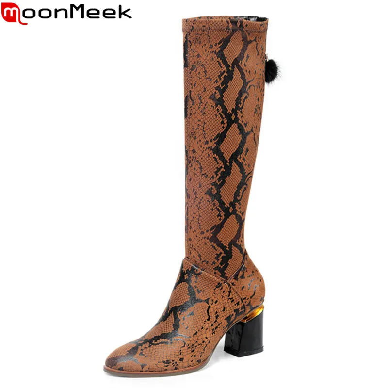 MoonMeek 2020 New Brand high quality knee high boots round toe high