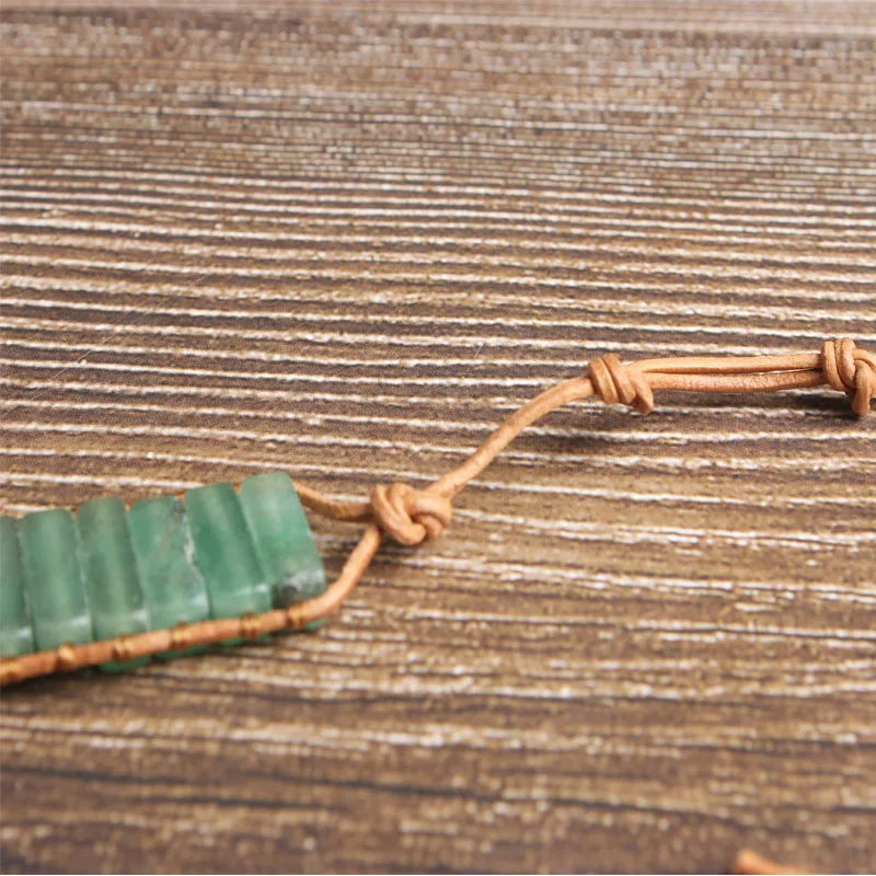 LanLi натуральные украшения прямоугольный камень зелёный авантюрин вязаный браслет для мужчин и женщин давая подарки и самоиспользование