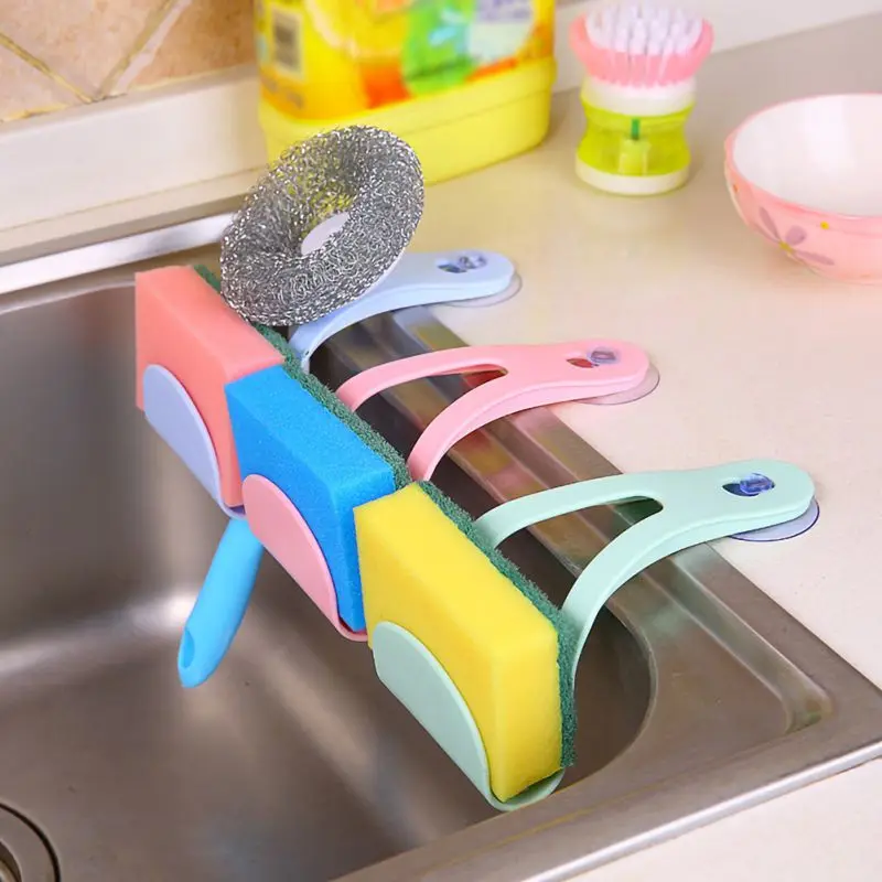 

Kitchen Supplies Sink Storage Drain Basket Plastic Suction Cup Sponge Bag Drain Rack Simple Color Drain Rack
