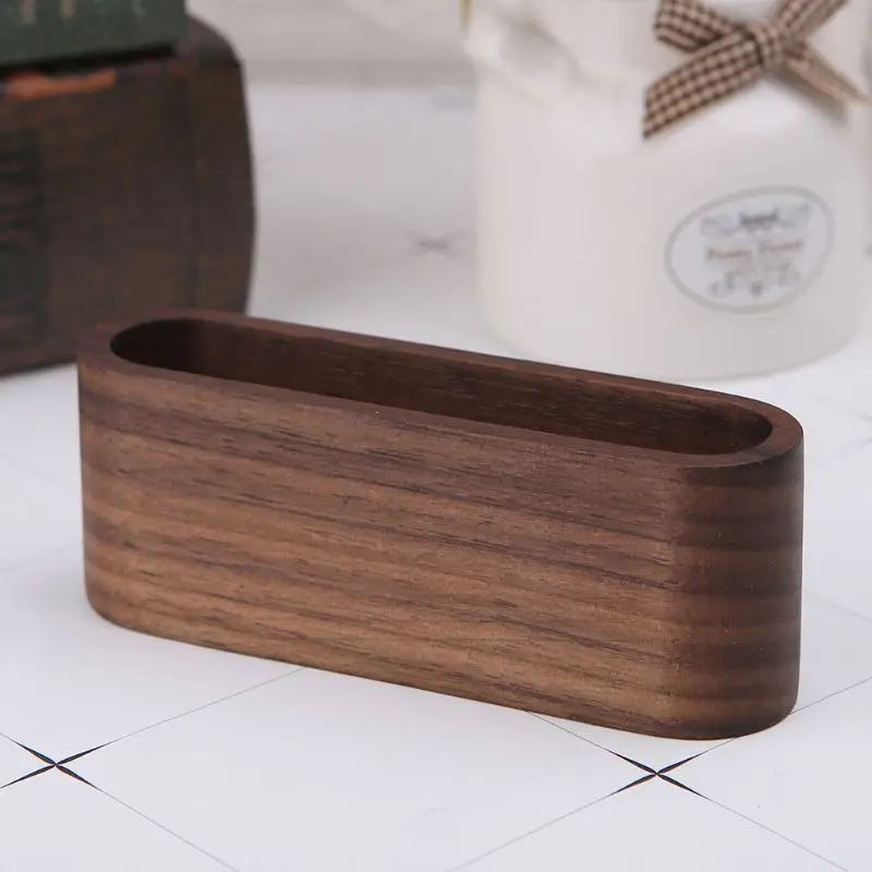 Wooden Table Business Card Display Stand Memo Holder Storage Box Organizer Walnut Beech Wood P9YA | Канцтовары для офиса и