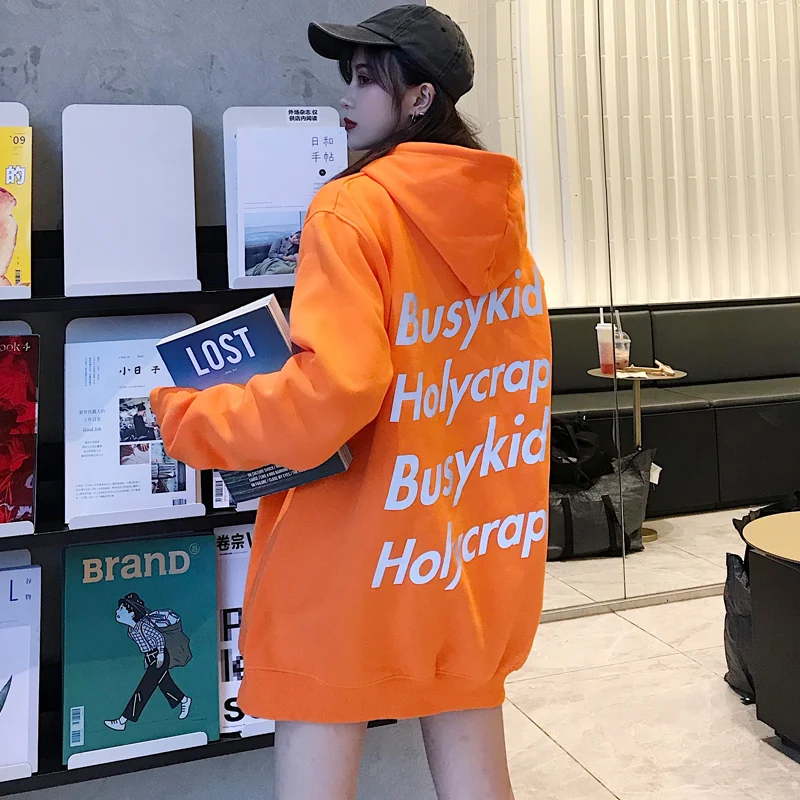 Harajuku Reflective Women Hoodie letter print Winter fashion Solid color hip-hop streetwear night shiny pullovers clothes