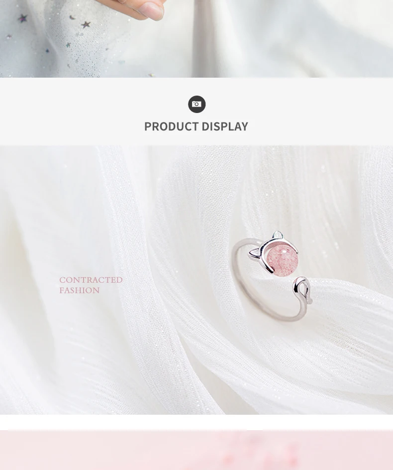 Modian Pink Crystal Cute Cat Face Open Adjustable Ring for Women Fashion Sterling Silver 925 Animal Ring Fine Jewelry Bijoux