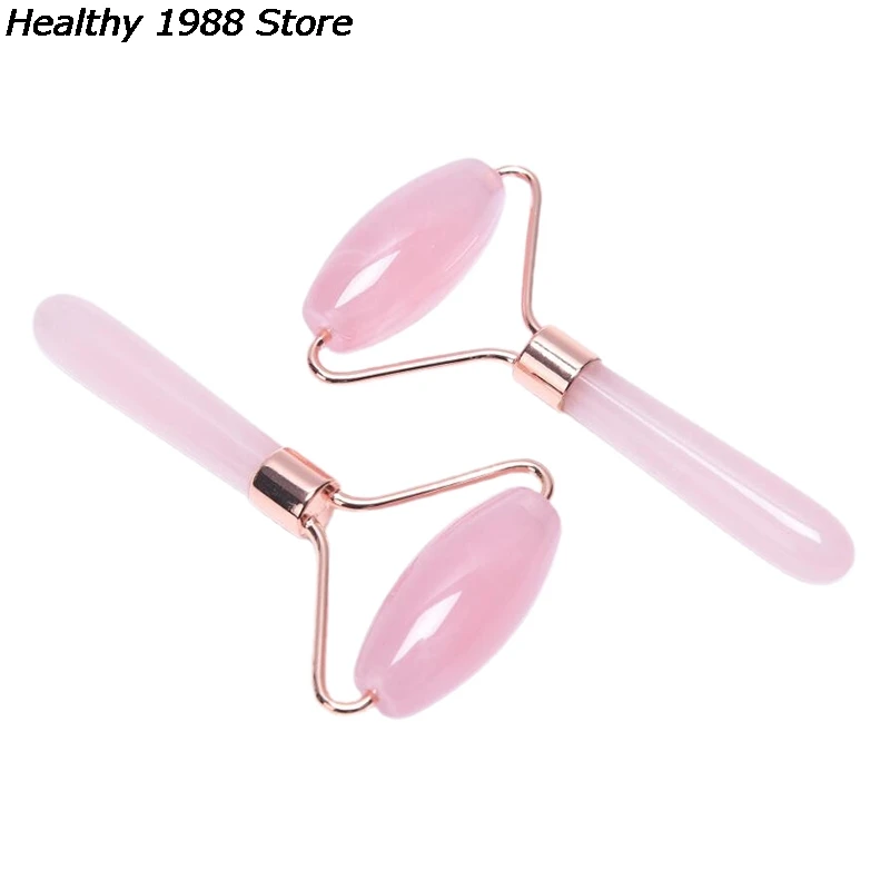 Rodillo masajeador de Estiramiento Facial de cristal rosa, rodillo de Jade relajante, piedra Natural de cuarzo rosa, herramienta de belleza para la piel