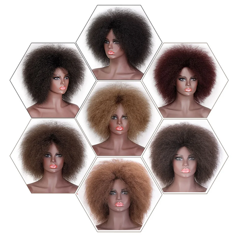 Kaufen Doris schönheit Afro Perücke für Frauen Afrikanischen Dark Braun Schwarz Rot Farbe Yaki Gerade Kurze Perücke Synthetische Cosplay Haar