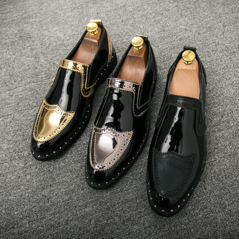 

Glossy Four Seasons Pointed Men Formal Business Brogue Shoes Luxury Men's Dress Shoes Male Casual Leather Wedding Party Loafers