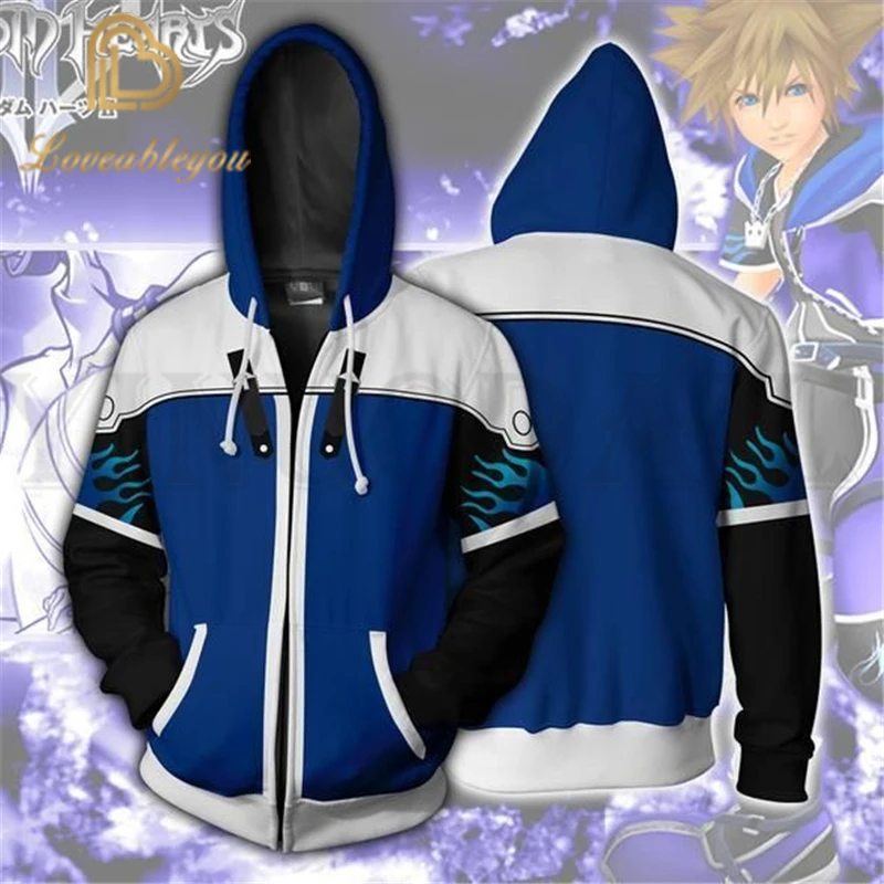 

Anime Kingdom Hearts Sweatshirts Men and Women Blue Zipper Hoodies Sora 3d Print Hooded Jacket for Boys Harajuku Streetwear